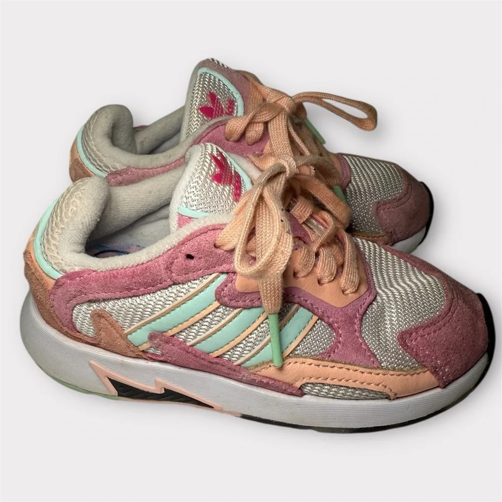 Adidas ZX Flux Kids Sneakers Size 11K Pink Mint Green Mesh Lace Up Athletic